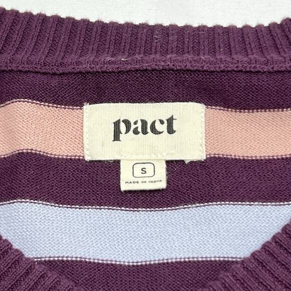 Pact Organic Cotton Rainbow Striped Sweater Pullover V Neck Women's Size Small - Picture 3 of 7